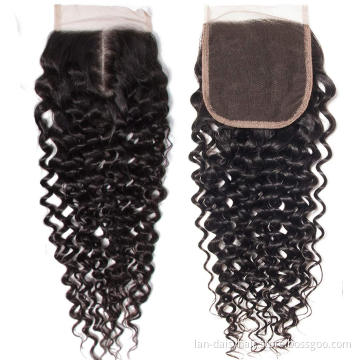 Human Hair Extensions Mongolian Kinky Curly 4x4 Lace Closure Free/Middle/Three Part 8-14 Inch Remy  Natural Color In Wholesale
